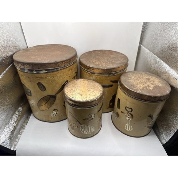 KitchenAid Other - Vintage MWeibro 4Pc Canister Set Kitchen MCM metal 1950's Rusty Crusty & Fab